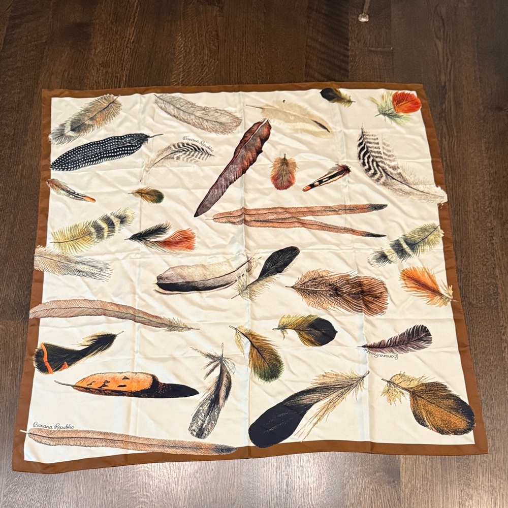 Banana Republic Feather Print Scarf - Brown and Cream